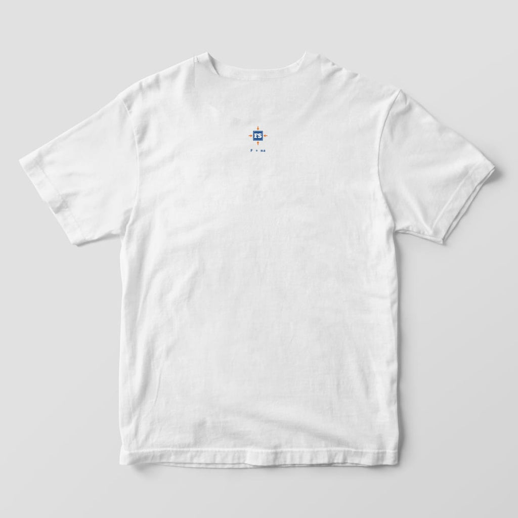 Back of a white Comfort Colors 1717 tee with a small FS monogram neck print below the collar.
