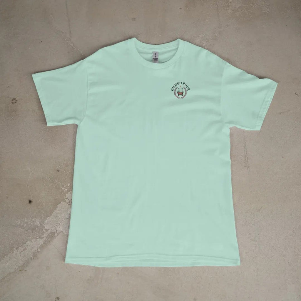 Front of a Chalky Mint tee laid flat, with the small Gilded Pour logo on the left chest.