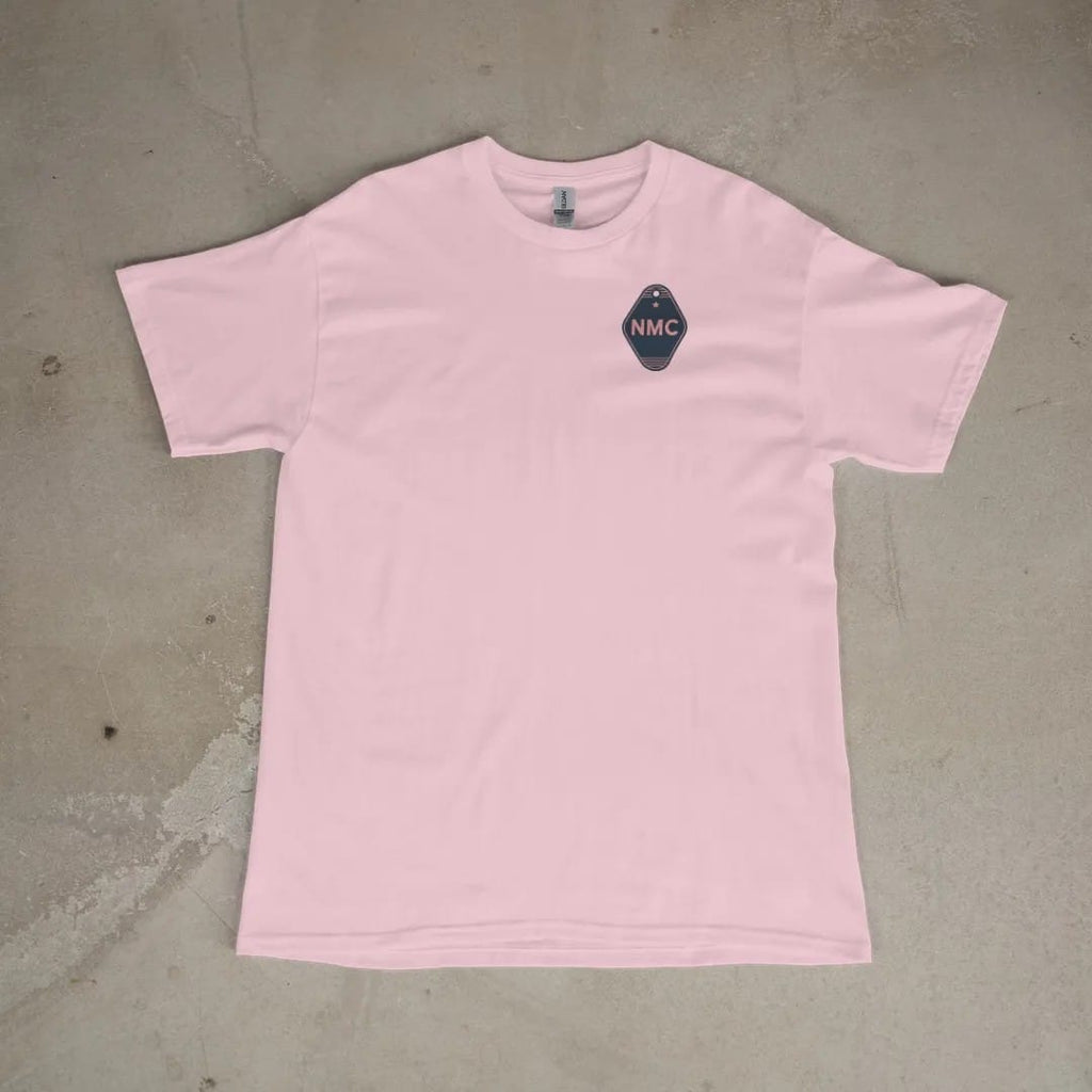 Front of a Blossom tee laid flat, with the small Neon Motor Court logo on the left chest.