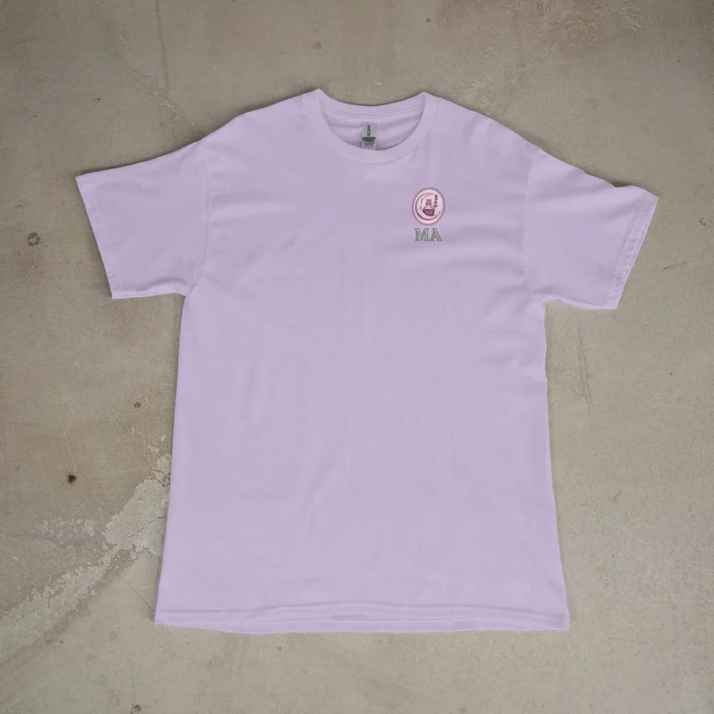Front of a Orchid tee laid flat, with the small Midnight Apothecary logo on the left chest.
