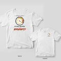 White Comfort Colors tee shown back and front: a retro humidity gauge with a pinned needle on the back and a small dial on the chest.