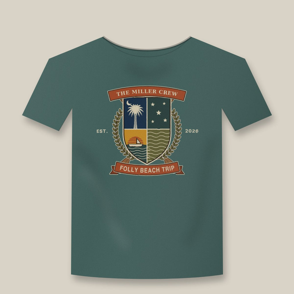 Custom Crew Crest group trip tee with personalized palmetto crest