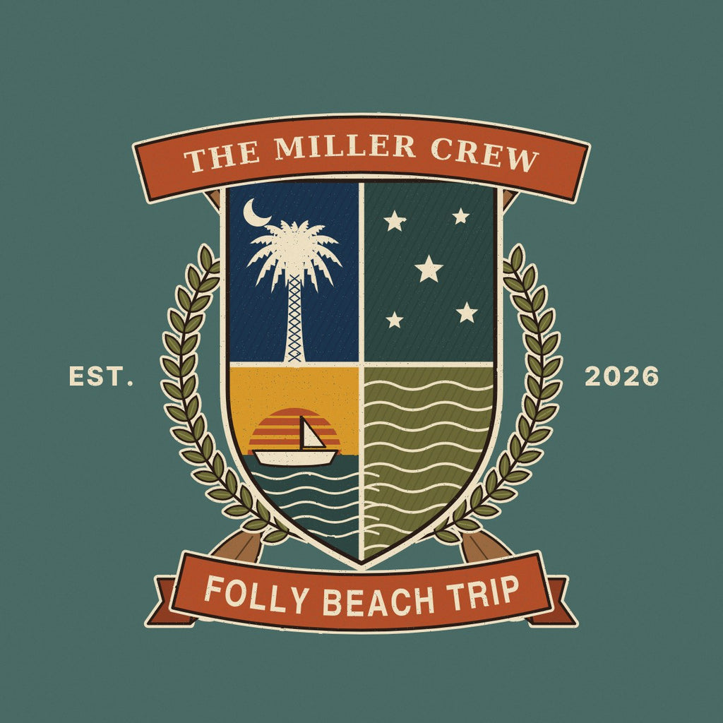 Crew crest artwork with crew name banner, palmetto quarter and trip banner