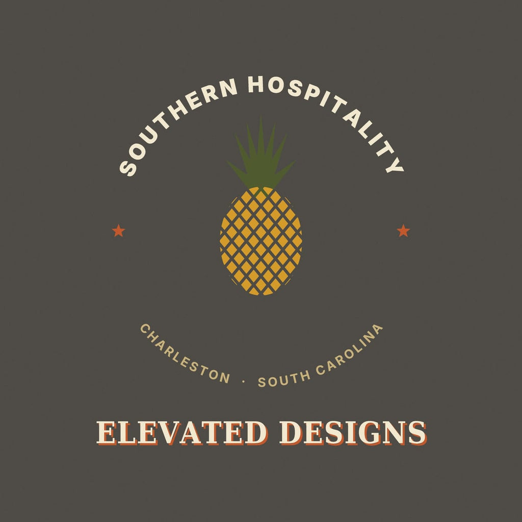 Close-up of the Southern Hospitality print: a gold pineapple in a diamond lattice pattern with a spiky olive green crown.
