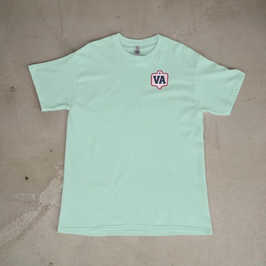 Front of a Chalky Mint tee laid flat, with the small Varsity Archive logo on the left chest.