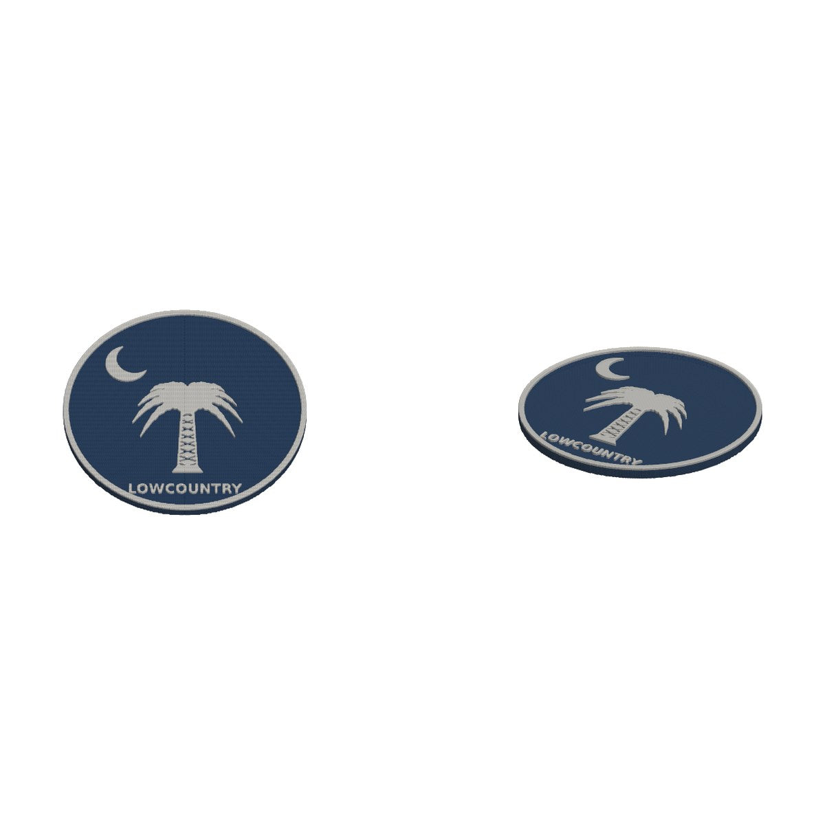 Render of the navy Palmetto and Crescent 3D printed coaster
