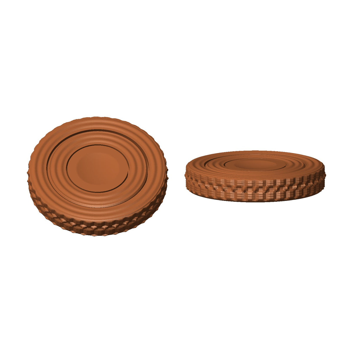 Render of the Tide Rings spinner coin with spinning rings and knurled edge