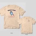 Ivory Comfort Colors tee with a back print of an oyster on the half shell and an oyster knife under the words Shuck Yeah, she's getting married, plus a chest print inset.