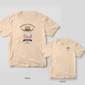 Ivory Comfort Colors tee back and front with a straw cowboy hat with pink shells, blue waves, Coastal Cowgirl Bach and a BRIDE ribbon